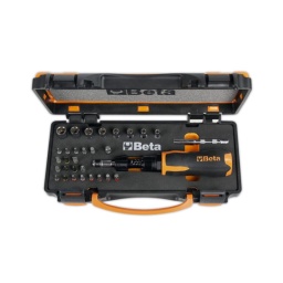 Coffret comprenant : 1 tournevis dynamom&eacute;trique, 8 douilles 6 pans, 20 embouts et 2 accessoires
Composition :
584/5 1 - 5 Nm
900	douilles 6 pans avec carr&eacute; conducteur femelle 1/4"  4-5-5,5-6-7-8-9-10 mm
860LP	Embout color&eacute; pour visseuses pour vis &agrave; fente  0,6x4,5 - 1x5,5 - 1,2x6,5 mm
860PH	Embout color&eacute; pour visseuses pour vis Phillips&reg;  PH1 - PH2 (x2) - PH3
860PE	Embout color&eacute; pour visseuses pour vis 6 pans creux  2-2,5-3-4-5 mm
860TX	Embout color&eacute; pour visseuses pour vis Torx&reg;  T9-T10-T15-T20-T25-T27-T30-T40
882P/80	rallonge porte-embouts magn&eacute;tique 80 mm
892/0	porte-douille pour visseuses 1/4 - 1/4