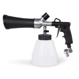 Pistolet de lavage avec aspiration
- Indiqué pour le nettoyage de tapisserie d'auto, moquette, sièges et coffres
- À utiliser avec les détergents prévus à cet effet
- Réservoir de 1 l
- Équipé de robinet pour le réglage de la sortie du liquide contenu dans le réservoir
- Fourni avec tuyau ondulé de 1,8 m
Capacité réservoir 1 l
Filetage d'arrivée d'air 1/4" GAS
Pression d'utilisation 6,2 bars
Ø intérieur du tuyau d'air 8 mm
Consommation d'air moyenne 120 l/min
Poids 800 g
