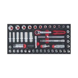 Module de douilles et accessoires ultimate 3/8"
- module 1/3
- pour servantes et etablis
- empreinte des outils découpee au laser
- mousse imputrescible bi colores
composition :
cliquet 3/8" - 72 dents
rallonge 75 - 150 mm t3/8 160 mm cardan 3/8"
douilles courtes :1/4" - 5/16" - 3/8" - 7/16" - 1/2" - 9/16" - 5/8" - 11/16" - 3/4" - 13/16" - 7/8"
douilles longues : 3/8" - 7/16" - 1/2" - 9/16" - 11/16" - 3/4"
douilles bougies 5/8" 13/16"
douilles embouts allen 1/8" - 5/32" - 3/16" - 7/32" - 1/4" - 5/16" - 3/8"
douilles mbouts torx t10 - t15 - t20 - t25 - t27 - t30 - t40 - t45 - t50 - t55
embouts xzn mm - mm - mm - mm - m10