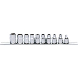 TORX®
Carré d'entraînement intérieur selon DIN 3120 / ISO 1174-1 avec encoche pour verrouillage par bille
Pour une utilisation manuelle
Finition chromée
Chrome Vanadium
Comprend un rail de rangement