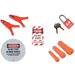 Pack de sécurité pour véhicules hybrides Inclut la pince de sécurité isolée 1000 Volt (ref 6618) Nappe isolante transparente 1 000 V (Ref 6676) Cache-volant anti-démarrage 400 mm (Ref 6641) Cadenas de sécurité à corps en nylon (ref 6641) & Étiquette de sécurité – NE PAS DÉMARRER (Ref 6675) Protection d'extrémité de câble isolée 1000 Volts en 15mm (Ref 6633), 25mm (Ref 6634), 35mm (Ref 6635)