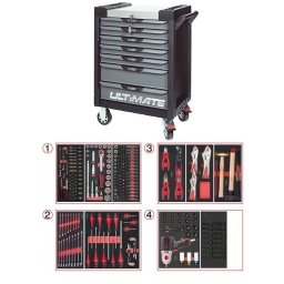 Servante d'atelier 7 tiroirs Ultimate
- Composition 263 outils
Tiroir 1 : Douille 1/4 - douille 1/2 - douille torx femelle et embouts 10mm torx, allen, xzn
Tiroir 2: clés mixtes, tournevis plat, cruciforme
Tiroir 3:pinces, pinces circlips, martellerie
Tiroir 4: clé choc 515.1210 avec douilles chocs, 6 pans mâle, femelle et torx
Servante d'atelier kstools. série ultimate. est le modèle de desserte d'atelier. le plus haut de gamme  de la marque. ks tools. 
les tiroirs de la servante d'atelier ultimate, possedent un système de glissière à roulements à billes (résistance 45kg). Equipé du système "one by one"., ouverture d'un seul tiroir a la fois, vous pouvez deplacer votre servante d'atelier sans forcement l'a fermer a clé !
Les tiroirs de cette servante ont une grande capacité. 40cm de profondeur par 57cm de largeur, tout les tiroirs de cette servante d'atelier sont fournis avec un tapis mousse, a installer au fond. 
Le plan de travail des servantes d'atelier Ultimate est recouvert d'un plateau inox et de boitier "range visserie" sur les cotés,
Au niveau du chassis, les pans de cette servante d'atelier sont perfores, se qui vous permet l'instalation de nombreuses options. tel que. un dérouleur de papier, des crochets de fixations...
Cette gamme  de servante d'atelier repond parfaitement au rangement pour le mécanicien, carrossier, mais aussi pour les métiers de l'industrie (rangement d'outils de tours / fraiseuse...) ainsi que des domaines tel que le medical. l'aéronotique...
- construction a pans coupés renforçant la structure du bati
- système "one by one" antibasculement 
- panneau lateral déporté et pré-percé pour fixation de crochet et accessoires
- 2 roues fixes grand diamètre pour une meilleure stabilite et un déplacement aise sur tous types de sols
- 2 roues pivotantes avec système de freinage total
- plan de travail avec rangements et recouvert inox
- tiroirs sur glissieres à billes extra-resistant (45 kg par tiroir)
- tiroirs à ouverture totale
- fermeture totale et simultanee des tiroirs par serrure 
- poignée tubulaire de manutention
- finition "Ultimate"
Composition :
Module 54 pièces douilles et accessoires 1/4’’ ref : 713.1020  
- Cliquet réversible 72 dents
- 1x Poignée emmanchée 1/4’’
- 2x Rallonges 1/4’’ : L. 50 mm et L. 100 mm
- 1x Rallonge flexible : L. 150 mm
- 1x Poignée coulissante T : L. 115 mm
- 1x Cardan universel 1/4"
- 13x Douilles 1/4’’ : 4 - 4,5 - 5 - 5,5 - 6 - 7 - 8 - 9 - 10 - 11 - 12 - 13 - 14 mm
- 8x Douille longue 1/4" : 6 - 7 - 8 - 9 - 10 - 11 - 12 - 13
- 1x Porte embout 1/4" 
- 3x Embouts de vissage Fente 4 - 5,5 - 8 mm 
- 3x Embouts de vissage PHILLIPS® PH 1 - PH 2 - PH3 
- 2x Embouts de vissage POZIDRIV® PZ 1 - PZ 2 
- 6x Embouts de vissage 6 pans : 3 - 4 - 5 - 6 - 7 - 8  mm
- 7x Embouts de vissage TORX® profil E T10 - T15 - T20 - T25 - T27 - T30 - T40
​- 4x Embouts de vissage 12 pans : M4 - M5 - M6 - M8
Module de douilles et accessoires ULTIMATE 1/2'' , 24 pièces ref : 713.1024 
- 1 x Cliquet réversible 72 dents
- 2 x Rallonges : 125 - 250 mm
- 1 x Cadran universel 1/2"
- 1 x Bague coulissante 3/8" x 1/2"
- 17 x Douilles : 10 - 11 - 12 - 13 - 14 - 15 - 16 - 17 - 18 - 19 - 20 - 21 - 22 - 24 - 27 - 30 - 32 mm
- 2 x Douilles longues : 16 - 21 mm
Module d'embouts de vissage et douilles TORX, 88 pièces ref : 713.5010 
- 5 x Douilles TORX 1/4" : E4 - E5 - E6 - E7 - E8
- 4 x Douilles TORX 3/8" : E10 - E11 - E12 - E14
- 3 x Douilles TORX 1/2" : E16 - E18 - E20
- 1 x Douille porte-embouts 1/4" x 1/4"
- 2 x Douilles porte-embouts : 3/8" - 10 mm et 1/2" - 10 mm
- 1 x Rallonge : 30 mm
- 3 x Embouts de vissage Fente : 25 mm x (5,5 - 6,5 - 8,0 mm)
- 3 x Embouts de vissage PHILLIPS : 25 mm x (PH1 - PH2 - PH3)
- 6 x Embouts de vissage PROZIDRIV : 25 mm x (PZ1 - 2 x PZ2 - 3 x PZ3)
- 3 x Embouts de vissage 6 pans : 25 mm x (4 - 5 - 6 mm)
- 15 x Embouts de vissage TORX percé : 25 mm x (2 x T10 - 3 x T15 - 2 x T20 - 3 x T25 - 3 x T30 - 2 x T40)
- 2 x Embouts de vissage Fente : 30 mm x (8 - 10 mm)
- 2 x Embouts de vissage PHILLIPS : 30 mm x (PH2 - PH3)
- 7 x Embouts de vissage 6 pans : 30 mm x (4 - 5 - 6 - 7 - 8 - 10 - 12 mm)
- 9 x Embouts de vissage TORX percé : 30 mm x (T20 - T25 - T27 - T30 - T40 - T45 - T50 - T55 - T60)
- 5 x Embouts de vissage 12 pans : 30 mm (M5 - bM6 - M10 - M12)
- 5 x Embouts longs 6 pans : 75 mm x (5 - 6 - 7 - 8 - 10 mm)
- 8 x Embouts longs TORX percé : 75 mm x (T20 - T25 - T27 - T30 - T40 - T50 - T55 - T60)
- 4 x Embouts longs 12 pans : 75 mm x (M6 - M8 - M10 - M12)
Module de clés mixtes ULTIMATE, 17 pièces ref : 713.2017  
- 17 x Clés mixtes : 6 - 7 - 8 - 9 - 10 - 11 - 12 - 13 - 14 - 15 - 16 - 17 - 18 - 19 - 20 - 21 - 22 mm
Module de vissage, 28 pièces ref : 712.5028  
- 1 x Tournevis ULTIMATE tom pouce Fente : 6,5 mm
- 3 x Tournevis ULTIMATE Fente : 3,5 - 5,5 - 8 mm
- 1 x Tournevis ULTIMATE tom pouce PHILLIPS : PH2
- 3 x Tournevis ULTIMATE PHILLIPS : PH1 - PH2 - PH3
- 1 x Tournevis ULTIMATE tom pouce PROZIDRIV : PZ2
- 3 x Tournevis ULTIMATE PROZIDRIV : PZ1 - PZ2 - PZ3
- 1 x Jeu de clés mâles 6 pans à tête sphérique longues : 2 - 2,5 - 3 - 4 - 5 - 6 - 8 - 10 mm
- 1 x Jeu de clés mâles TORX longues : T10 - T15 - T20 - T25 - T30 - T40 - T45 - T50 
Module de pinces, 4 pièces ref : 713.4014 
- 1 x Pince coupante diagonale : L. 160 mm
- 1 x Pince universelle : L. 180 mm
- 1 x Pince à bec demi-rond : L. 200 mm
- 1 x Pince multiprises à verrouillage : L. 250 mm
Module de pinces étaux GRIPfix Xtreme, 3 pièces ref : 713.1003 
- 2 x Pinces étaux GRIPfix Xtreme : 175 - 250 mm
- 1 x Pince  étau auto-ajustable à bec long : 150 mm
Module d'outils de frappe manche bois, 9 pièces ref : 713.1101 
- 1 x Burin de carossier extra-plat : 250 mm
- 6 x Chasse goupilles brunis : 3 - 4 - 5 - 6 - 10 mm
- 1 x Marteau rivoir : 600g
- 1 x Maillet à embouts plastique interchangeables : 340g
Module de douilles et clé à chocs pneumatique 1/2'', 20 pièces ref : 712.1020 
- 1x Clé à chocs pneumatique 1/2’’ 1690Nm
- 14x douilles à choc : 12 - 13 - 14 - 15 - 16 - 17 - 18 - 19 - 21 - 22 - 24 - 27 - 30 - 32 mm
- 3x douilles à choc pour jante alu : 17 - 19 - 21 mm
- 1x rallonge à choc 1/2"
- 1x cardan à choc 125mm 
Module de douilles à chocs 1/2'', 16 pièces ref : 713.1016 
- 8 x Douilles tournevis à choc TORX® 1/2’’: T30 - T40 - T45 - T50 - T55 - T60 - T70 - T80
- 8 x Douilles tournevis à choc 6 pans 1/2’’: 5 - 6 - 8 - 10 - 12 - 14 - 17 - 19 mm
- poids 57kg
- dimension hors tout : l678xl459xh859 (hauteur avec roues 1035mm 
- roue dia 125mm larg 50mm 