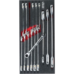 Module clés mixte cliquet droite  15 pièces 
- 8-9-10-11-12-13-14-15-16-17-18-19-22-24-27mm
- Dimension 188x393mm