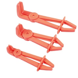 Jeu de colliers pour tuyaux flexibles, avec mâchoires coudées, 3 pièces. Mâchoires coudées permettant l'accès dans des espaces restreints. Trois tailles d'ouverture de mâchoires : 0 - 13 mm, 0 - 16 mm et 0 - 24 mm. Utilisable d'une seule main ; idéal pour une utilisation sur les flexibles de frein, de carburant, de chauffage et de radiateurs. En matériau composite non conducteur, léger mais robuste ; couleur haute visibilité pour une localisation facile. 