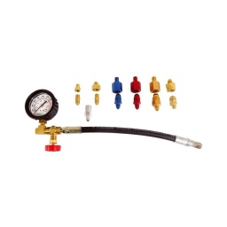 Cet outil permet de contrôler les pompes hydrauliques de direction assistée par mesure de pression directe. en fonction du débit circuit et sur des hautes températures grace au flexible renforce. l'installation se fait tout simplement sur la sortie haute pression de la pompe hydraulique (ou sur une prise de pression selon le constructeur). c'est un appareil universel grace a ses raccords de differents diamètres. le manomètre fourni est tare a 140bar et peut supporter 120°c. ce qui permet a l'utilisateur de proceder a un diagnostic fiable d'un organe de sécurité du vehicule.
composition : - manomètre 0-140bar avec robinet d'isolation - flexible renforcé 0-120°c - raccords universels pour les raccordements circuit/pompe