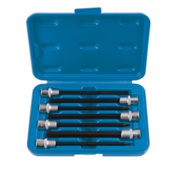 Jeu d'embouts à six pans métriques à entraînement de 3/8" 7 pièces
7 embouts à six pans avec tiges de 150 mm de longueur
Tailles : 3 mm, 4 mm, 5 mm, 6 mm, 7 mm, 8 mm, 10 mm
Embouts en matériau S2 avec fini au phosphate