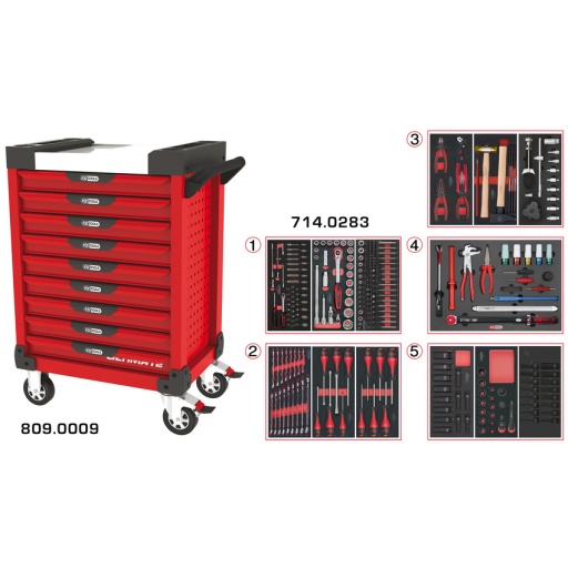 Servante ULTIMATE rouge 9 tiroirs équipée de 283 outils