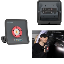 Solutions d'éclairage pour l'industrie de la peinture automobile. Les solutions d'éclairage Scangrip Colour Match sont spécialement conçues pour l'industrie de la peinture automobile. Elles sont adaptées à la correspondance des couleurs, aux tâches de detailing et aux travaux de peinture généraux et sont utilisables partout où une surface peinte doit être inspectée. La technologie COB LED (chip on board) fournit un éclairage unique, uniforme et totalement homogène générant une seule ombre, ce qui la rend particulièrement efficace pour les tâches de detailing et la correspondance des couleurs. La température de couleur (KELVIN) répond exactement aux exigences spécifiques d'un éclairage de travail efficace dans le secteur de la peinture automobile. La nouvelle fonctionnalité CCT SCAN offre la possibilité de scanner la surface d'un objet avec les différentes températures de couleur disponibles dans le spectre de 2500K à 6500K. La fonctionnalité CCT SCAN offre des conditions optimales pour la correspondance des couleurs la plus précise possible et pour la mise en évidence et la découverte des défauts de peinture. 03.5658 - Multimatch R Multimatch R est une lampe de travail LED rechargeable, pratique et puissante pour l'inspection et les tâches de detailing, fournissant jusqu'à 1 200 lumens. La Multimatch R dispose d'une fonction SCAN CCT unique en continu. En activant la fonction CCT SCAN, la lampe de travail balaie automatiquement la surface de l'objet avec tout le spectre de température de couleur de 2500K à 6500K. La fonction CCT SCAN peut être verrouillée à tout moment, et de cette façon, vous pourrez adapter la lumière à la tâche d'inspection spécifique. Outil optimal pour les professionnels du detailing automobile, qui offre des conditions idéales pour une correspondance précise des couleurs et la mise en évidence et la découverte des imperfections. Facile à transporter et de conçue de façon ergonomique pour une bonne prise en main. La poignée est équipée de puissants aimants intégrés pour un usage polyvalent. Grande flexibilité et possibilités d’utilisations multiples pour l’inspection des véhicules et autres zones exiguës. La lampe de travail est conçue pour être montée directement sur le trépied sur roues Scangrip, référence 03.5682. Lorsque vous utilisez le trépied sur roues Scangrip, Multimatch R peut être montée sur le support inférieur comme deuxième lampe pour éclairer par le bas. Cette option de double éclairage fournit un éclairage parfait et sans ombre de la partie supérieure ainsi que de la partie inférieure lorsque vous travaillez sur le côté de la voiture.

Puissante lampe de travail à LED pour les travaux d'inspection et de detailing automobile fournissant 1 200 lumens.
Fonction CCT SCAN reflétant l'ensemble du spectre de température de couleur de 2500K à 6500K.
Chargeur intégré avec prise USB pour charger les appareils mobiles. 50 min - 10 h d'autonomie, temps de charge de 3 h 30, 3,7 V/5400 mAh Li-ion.
Étanche à la poussière et à l'eau (IP67). Fournie avec un chargeur et un câble USB.
Trépied sur roues disponible séparément, voir la référence 03.5682