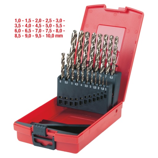 Coffret de forets HSS-G Co 5 en box PVC 19 pcs 1-10mm