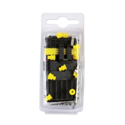 Kit assortiment de connecteurs electriques automobile étanche 6 pôles - 26 pcs
Conforme ROHS. 
Contient 1 connecteur mâle et 1 connecteur femelle 6 pôles
Contient 6 cosses à sertir mâle et 6 cosses à sertir femelle
Contient 12 joints d'étanchéité et obturateurs jaunes
Contenu total : 26 pcs
