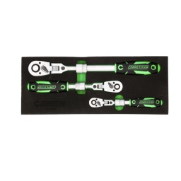 Lot 3 cliquets extensible &agrave; t&ecirc;te orientable 1/4 3/8 1/2
- T&ecirc;te 180&deg;
