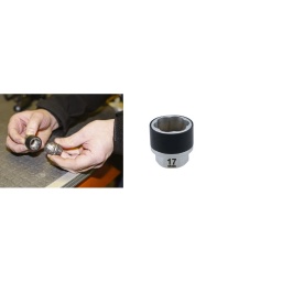 Douille en spirale spécialement conçue pour la dépose des fixations de roues endommagées, à utiliser avec une douille pour écrous de roue de 17 mm. 
En acier SCM440 et équipée d'un manchon en plastique pour protéger la finition des roues en alliage.
Douille en spirale forgée à froid conçue pour la dépose des écrous et boulons de roue endommagés.
En acier SCM440, avec manchon de protection pour utilisation sur roues en alliage, livré dans un tube de rangement en plastique.
Nous recommandons d'utiliser un poinçon pour extraire l'écrou/le boulon de roue endommagé de l'outil.