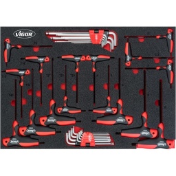 Module clés allen et clés torx 34 pièces
- clé en T torx : T9-T10-T15-T20-T25-T27-T30-T40
- clé en T allen: 2-2,2-3-4-5-6-8-10
Jeu clé allen et clé torx
- Dimension 563x393mm