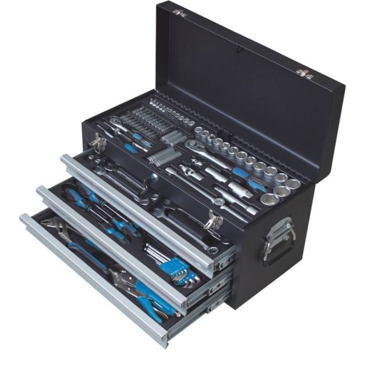 Coffre 3 tiroirs + 108 outils -cles/tournevis/pinces/marteau
