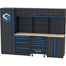 Composition : Armoire haute à 1 porte x1 : - profondeur = 460mm - largeur = 600mm - hauteur = 1960mm Poids : 42kg Meuble hauts x3 : - profondeur = 300mm - largeur = 680mm - hauteur = 350mm Poids : 9,80kg Meuble bas 4 tiroirs x1 : - profondeur = 460mm - largeur = 680mm - hauteur = 870mm Poids : 40,50kg Meuble bas 2 portes x1 : - profondeur = 460mm - largeur = 680mm - hauteur = 870mm Poids : 22,50kg Epaisseur de tôle = 0,7mm Servante d'atelier 6 tiroirs x1 : Dimensions : 660x460x845mm Poids : 44,50kg Panneau perforé - trous carrés - tôle acier x6 L.680x25xh.356mm Plan de travail droit x1 L.2042x460, épaisseur : 25mm. Connecteurs x4 L.1500x50x25mm. Dimensions totales : 2640x1960x460mm
Arrivage Juillet 2025