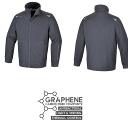 Sweatshirt zippé manches longues, stretch
60% coton, 40% polyester avec graphène, 280 g 
- Régulation de la température, respirant et facile d’entretien
PROPRIÉTÉS ANTIBACTÉRIENNES ET ANTI-ODEURS :
Ils empêchent la prolifération des bactéries responsables des mauvaises odeurs
LÉGÈRETÉ : le graphène étant un matériau extrêmement
légers et fins, ils sont doux et confortables
RÉGULATION THERMIQUE : ils s’adaptent dynamiquement
aux conditions climatiques,dissipant la chaleur les jours
chauds et la conservant les jours froids.
RESPIRABILITÉ : ils permettent une ventilation optimale
et la dispersion de l’humidité corporelle
RÉSISTANCE : ils sont extrêmement durables..
Nos vêtements, qui intègrent cette matiére révolutionnaire, se caractérisent par :