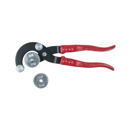 Pince à cintrer pour conduite de frein
- pour conduites de frein de 4.75. 6.00. 8.00 et 10.00 mm - cintrage precis jusqu'a 90°
- pour du cuivre. de l'aluminiumm du laiton et de l'acier tendre
- livre avec deux formes de cintrage réversibles
- poignées en pvc