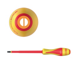 Tournevis isolées fente ultimate
- selon din 5264 / din iso 2380
- isolation selon iec 60900
- manche bi-matière
- code couleur
- pointe brunie
- acier s2
- résistant aux produits chimiques
