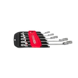Selon DIN 3113 / ISO 3318 / ISO 7738 
Angle de fourche 15° 
Œil incliné à 15° 
Cliquet réversible 72 dents 
Fonction RING STOP® pour un maintien optimal des adaptateurs et douilles RING STOP® 
Finition satinée 
Chrome Vanadium 

