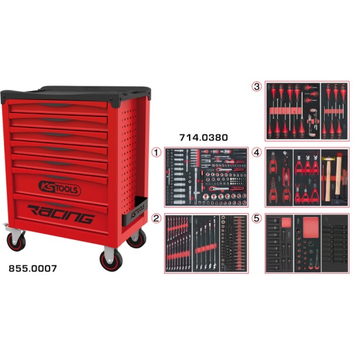 Servante RACING 7 tiroirs équipée de 384 outils