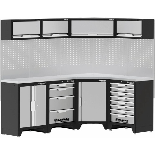 Mobilier d'atelier d'angle 8 meubles plateau inox
