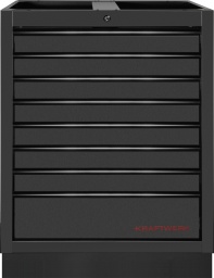KRAFTWERK MOBILIO BLACK Meuble bas avec 8 tiroirs – Votre solution pour plus d'ordre et de sécurité.

Rangement clair pour vos outils
Avec le KRAFTWERK MOBILIO BLACK Meuble bas avec 8 tiroirs, vous obtenez un système de rangement professionnel qui assure un ordre optimal dans chaque atelier. 
Les 8 tiroirs à roulements à billes peuvent être complètement tirés grâce à l'extension complète, vous permettant d'accéder immédiatement à vos outils. 
Chaque tiroir est verrouillable individuellement, offrant une sécurité supplémentaire pour que tout reste bien rangé.

Différentes hauteurs de tiroirs pour plus de flexibilité
Le meuble bas vous propose sept tiroirs d'une hauteur de 58 mm, idéaux pour les outils plats et les petites pièces. 
Le huitième tiroir est généreusement dimensionné avec une hauteur de 138 mm, vous permettant de ranger facilement des outils encombrants ou des objets plus grands. 
Cette flexibilité dans la conception des tiroirs fait du meuble bas KRAFTWERK MOBILIO un véritable polyvalent dans votre atelier.

Fermeture centralisée pour une sécurité supplémentaire
Un autre point fort du meuble bas KRAFTWERK MOBILIO est la fermeture centralisée intégrée. 
D'un simple geste, vous pouvez sécuriser l'ensemble du meuble et protéger vos précieux outils contre tout accès non autorisé. 
Cela vous donne la sécurité dont vous avez besoin dans un environnement professionnel, que ce soit dans un atelier ou dans un espace hobby privé.

Design robuste et finition de haute qualité
Le boîtier stable est déjà livré préassemblé, ce qui vous évite les tracas du montage et vous permet d'être opérationnel immédiatement. 
La couleur noire confère au meuble un design moderne et professionnel qui s'adapte à tout environnement d'atelier. 
La finition de haute qualité garantit une longue durée de vie, même en cas d'utilisation quotidienne et intensive.

Dimensions compactes pour des possibilités d'utilisation variées
Avec ses dimensions de 680 mm de largeur, 910 mm de hauteur et 458 mm de profondeur, le meuble bas offre malgré ses dimensions compactes un grand espace de rangement pour tous vos outils. 
Que vous le placiez sous un établi ou que vous l'utilisiez en libre-service, il est peu encombrant tout en étant extrêmement fonctionnel.

Conclusion
Le KRAFTWERK MOBILIO BLACK Meuble bas avec 8 tiroirs est la solution parfaite pour ranger vos outils de manière sûre et ordonnée. 
Avec des hauteurs de tiroirs flexibles, une fermeture centralisée pratique et un boîtier robuste préassemblé, il offre tout ce dont vous avez besoin pour un atelier bien organisé et sécurisé. 
Idéal pour les professionnels et les bricoleurs ambitieux.