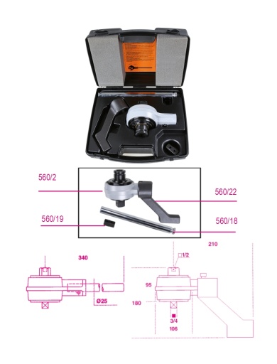 Multiplicateur de couple et accessoires pour serrages à droite et à gauche rapport 5:1 en coffre plastique pour un usage intensif