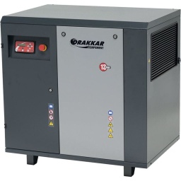 Compresseur à vis, rotatif, insonorisé sur chassis 
Pour l'agriculture intensive, l'industrie...
transmission directe coaxiale
Electromécanique (On/Off)
Electronique (marche à vide/charge)
Système de ventilation centrifugé
Purge des condensats facilitée
Accessibilité très simple pour l'entretien
Livré avec 3 mètres de cable d'alimentaion et vanne de sortie d'air.
Garantie 2 ans 

les plus: 
-Très fort rendement
-Utilisation en continu
-Débit constant journalier 

Alimentation: 380 v tri +neutre
Puissance: 7,5cv (5,5kw)
Décibels: 64db
Débit d'air: 39m3/h
Pression maxi: 10 bar
Sortie: 1/2 pouce F
Dimensions: 600 x 520 x 780mm
Poids: 125kg 

Info: Prévoir un contrat d'entretien. armoire électrique tétrapolaire avec fusible (AM)