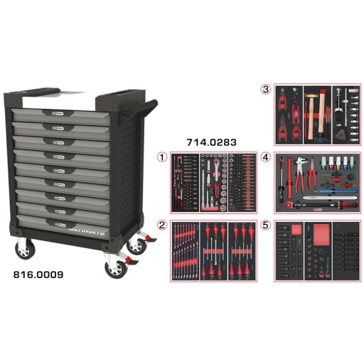 Servante ULTIMATE grise et noire 9 tiroirs équipée de 283 outils