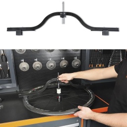 Gabarit pour carrossage roues de 20" à 29"
Apte aux interventions sur roues pour routes, VTT et BMX
Utilisable également avec chambres à air déjà installées
Pivot de centrage coulissant