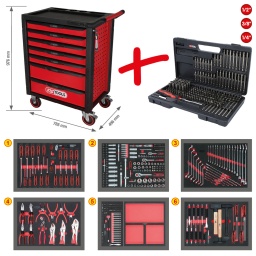 Composition de modules idéale pour usage universel
rangement ordonné des outils grâce aux emplacements précis
Construction très robuste en acier épaisseur 0,9 mm - rigide
Très grande stabilité
Parois latérales avec perçages pour accrocher divers accessoires
Système de verrouillage individuel des tiroirs afin d’éviter toute ouverture intempestive
Système de fermeture centralisée par serrure
Glissière à roulements à billes
rebords des angles en polyuréthane
Ouverture 90% des tiroirs
Plan de travail en ABS avec espace de rangement
Poignée latérale en acier
Deux roues fixes Ø 125 mm
avec 2 roues directionnelles Ø 125 mm avec frein de roulement et de rotation
Poignées de tiroir pleine largeur
thermolaqué électrostatiquement