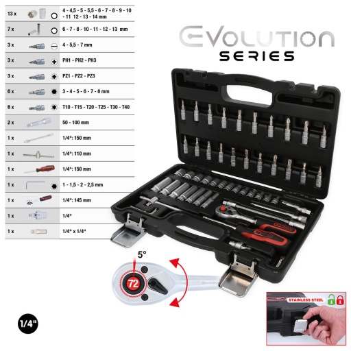 Coffret de douilles 1/4'' 53 pcs