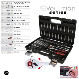 6 pans
Syst&egrave;me FlankTraction
Finition satin&eacute;e
Chrome Vanadium
Coffret robuste en mati&egrave;re plastique
