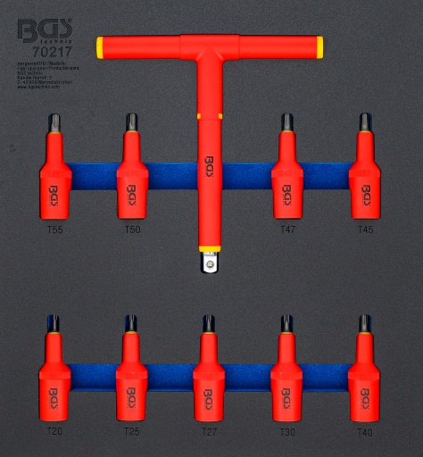 Module de servante d’atelier 2/3 douilles à embouts VDE 1/2" profil Torx T20 - T55 10 pièces