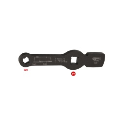 Profil TX E
Ideal for loosening and tightening TORX® screws on brake calliper screw connections
Avoid disassembly of the steering tie lever
With 3/4 " square drive for the correct tightening of the screw
With lasered troque formula for calculating the correct effective length
With 2 impact area
Tête brunie
Chrome Vanadium
Application range: Front axle and trailing axles for MAN TGL, TGM, TGS, TGA and TGX