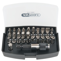 Entraînement 6 pans 1/4" selon DIN 3126 / ISO 1173 - C 6,3 
Pour une utilisation manuelle ou avec visseuse 
Embouts  PHILLIPS® PH1 à PH3, POZIDRIV® PZ1 à PZ3, Fente 5,5 à 8 mm, 6 pans 4 à 6 mm et TORX® percé TB10 à TB40 
Adaptateur 1/4" et porte-embouts magnétique à verrouillage rapide fournis 
Acier nickelé 


