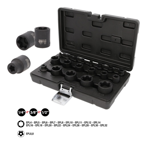 Jeu de douilles à choc TORX 1/4'' +3/8'' +1/2'' 19 pcs