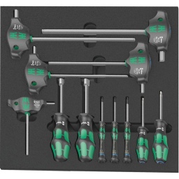 Module vissage Torx Wera 12 pièces
Insert en mousse haut de gamme, hydro oléofuge facile à entretenir et à nettoyer
Composition 
Clé en T4-5-6-8-10
Micro : 1,5-2-2,5mm
Tournevis : 3-4mm
Empreinte femelle : 10-13mm
Module 172x392mm