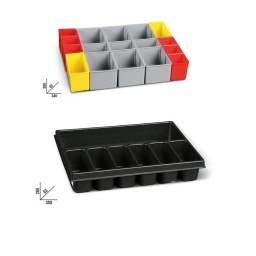 Plateau thermoformé COMBO à 7 compartiments et kit de 17 bacs de rangement pour coffrets porte-outils C99C-V3
​Composition :
- Bac de rangement à 7 compartiments pour boîtes à outils C99T-V3
- Jeu de 17 bacs de rangement pour boîtes à outils C99P-V3:
6 bacs rouges 52x52 mm
2 bacs jaunes 104x52 mm
3 bacs gris 78x260 mm et 6 séparateurs