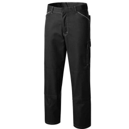 Pantalon avec lisere contraste
-2 poches plaquees a soufflet contraste. fermeture poches a rabat avec velcro.
-Poches grenouilleres. passant ceinture arrière large. surpiqures apparentes.
Coloris: noir 
Tissu: -65% polyester
             -35%coton
245g/m2
Lavage: 60° approprie pour lavage industriel