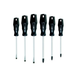 Jeu de tournevis ergotorque
- manche mono-matiere
- transmission de puissance optimale
- lame en acier trempe
- chromée avec pointe brunie
- lame en chrome vanadium
- résistant aux produits chimiques
4.5 - 5.5 - 6.5 mm ph1 - ph2 - ph3