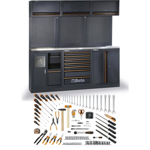 Combinaison de mobilier d'atelier C45PRO 2.0 AX avec un assortiment de 157 outils universels Beta Worker