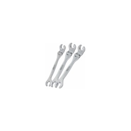 Lot de 3 clés à tuyauter tête inclinable a 230° 14-17-19mm 
finition chromée mat
fourche inclinée a 15°
permet d'atteindre des écrous inategnable avec une clé classique