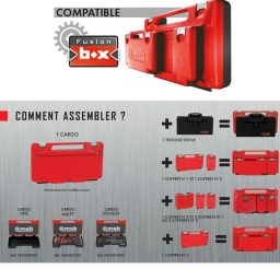 Coffret en Polyéthylène Haute Densité (PEHD), ne s’abîment pas aux chocs contrairement aux coffrets métalliques, qu’il est nécessaire de débosseler. Fermoirs métalliques. Compatible Fusion Box : peut se glisser sur un plus grand coffret d’outillage
Composition :
CLIQUET poire : levier de changement de sens intégré dans la tête = pas de risque d'inversion accidentelle. Déverrouillage des douilles par bouton poussoir. ERGONOMIE : Changement de sens par le pouce. VISIBILITÉ : Le sens est donné par la position du levier. ACCESSIBILITÉ : Faible encombrement de la tête allongée. 17 douilles 6 pans : 8/10/11/12/13/14/15/16/17/18/19/21/22/24/27/30/32 mm // 1 cliquet poire // 1 cardan // 2 rallonges : 125 et 250 mm