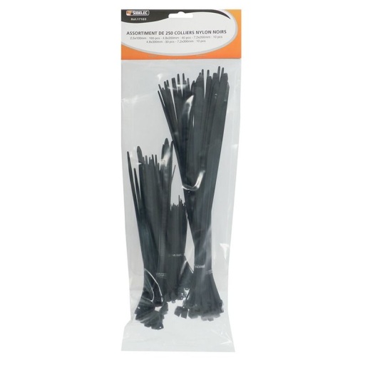 Assortiment colliers nylon noirs 250 pièces