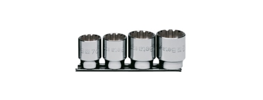 Jeu de douilles multidents 6 pans, carré femelle, 1/2", chromées