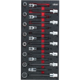 Module douilles 1/2 XZN 22 pièces 
- XZN courte : M5-M6-M8-M9-M10-M12-M14-M16
- XZN longue : M5-M6-M8-M9-M10-M12-M14
- XZN extra longue : M5-M6-M8-M9-M10-M12-M14
- Dimension 188x393mm