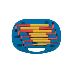 Jeu de clés Torx isolées - extra longue - VDE  Jeu de clés Torx VDE - Testé à 1000 Volts Taille : T10/T15/T20/T25/T27/T30/T40/T45/T50 Emballé dans une boite de rangement - Fabrication en acier S2 pour une meilleure résistance.  Idéal pour une utilisation sur véhicule électrique et hybrides Universel 