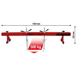 Pour le montage et le démontage du moteur et de la boîte de vitesses
Charge maximale admissible 500 kgs
Construction robuste en tube carré
Trou oblong pour un réglage flexible en largeur
Crochet de maintien avec tige filetée
Avec protections en caoutchouc pour protéger les ailes
Pieds pivotant à 360°
Avec deux chaînes d’une longueur de 90 cm chacune
