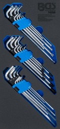 Jeu de composition compacte dans un insert de servante d’atelierExécution extralongue des clés AllenIdéal pour les vis difficiles d’accèsChaque jeu dans un support pliable en plastique robuste pour faciliter le retrait et le rangementMarquage au laser de la taille sur les clés AllenTrempage intégralÉtendue de la livraison 1 jeu de clés coudées | extra longue | profil T (pour Torx) T10 - T50 | 9 pièces (art. 793)1 jeu de clés coudées | extra longue | profil T (pour Torx) avec perçage T10 - T50 | 9 pièces (art. 794)1 jeu de clés coudées | extra longue | 1,5 - 10 mm | 9 pièces (art. 808)